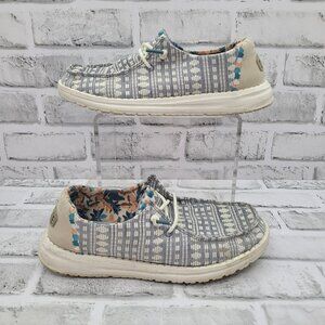 Hey Dude Wendy Boho Embroidery Gray Slip On Loafers Women's Size 6